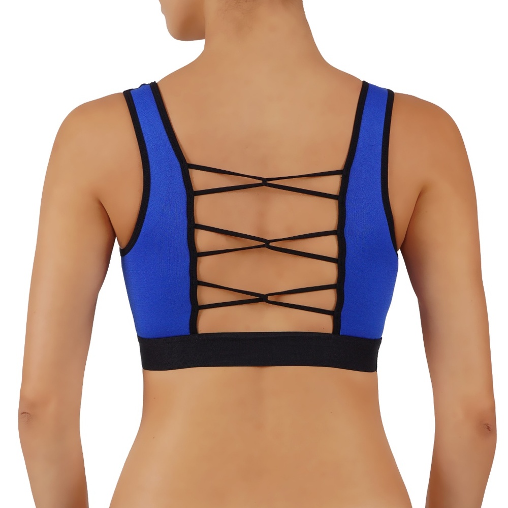 Lattice Strappy Back Longline Yoga Sport Bra - Picture 2 of 2